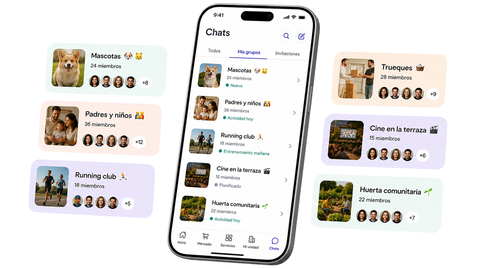 Vista de chats y grupos en Liveen